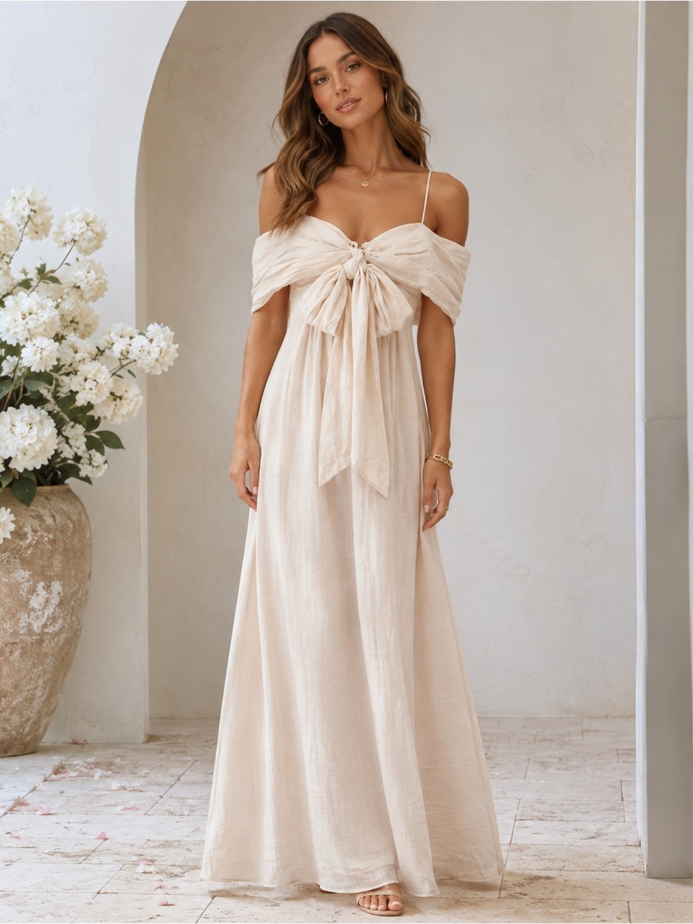 One & Only Collective Love In The Air Bow Maxi Dress Size L NWT European chic